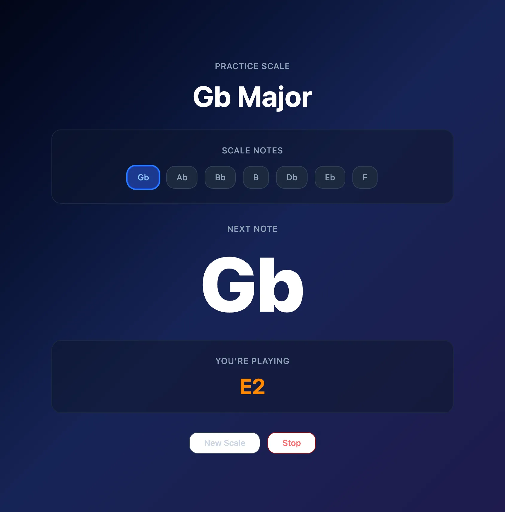 Screenshot of the trombone practice tool